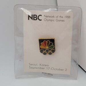 Vintage NBC Peacock Lapel Pin‎  1988 Seoul Olympics Gold Tone Enamel Sealed USOC